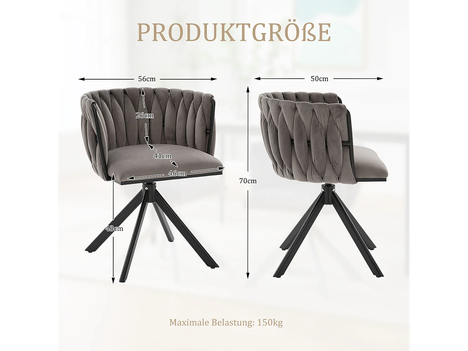 Lot de 2 chaises de salle à manger à hauteur réglable - Fauteuil pivotant avec pieds réglables noirs - velours gris