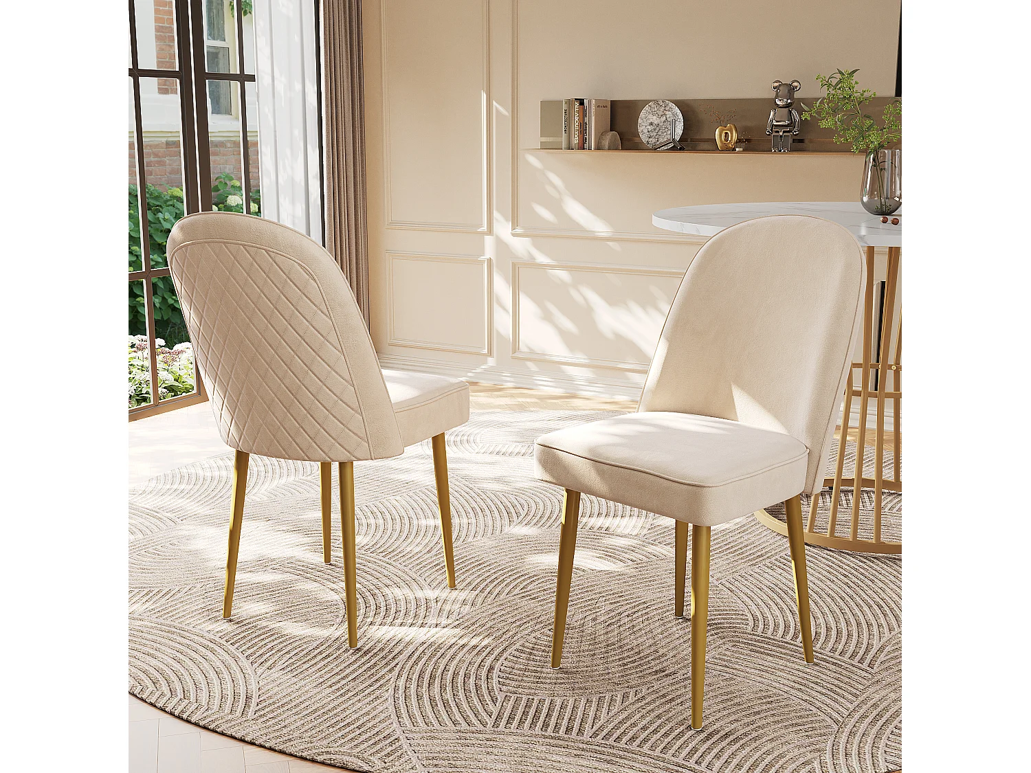 Lot de 4 chaises de salle à manger - Chaises de salle à manger avec dossier et pieds en métal doré - pieds antidérapants - velours beige