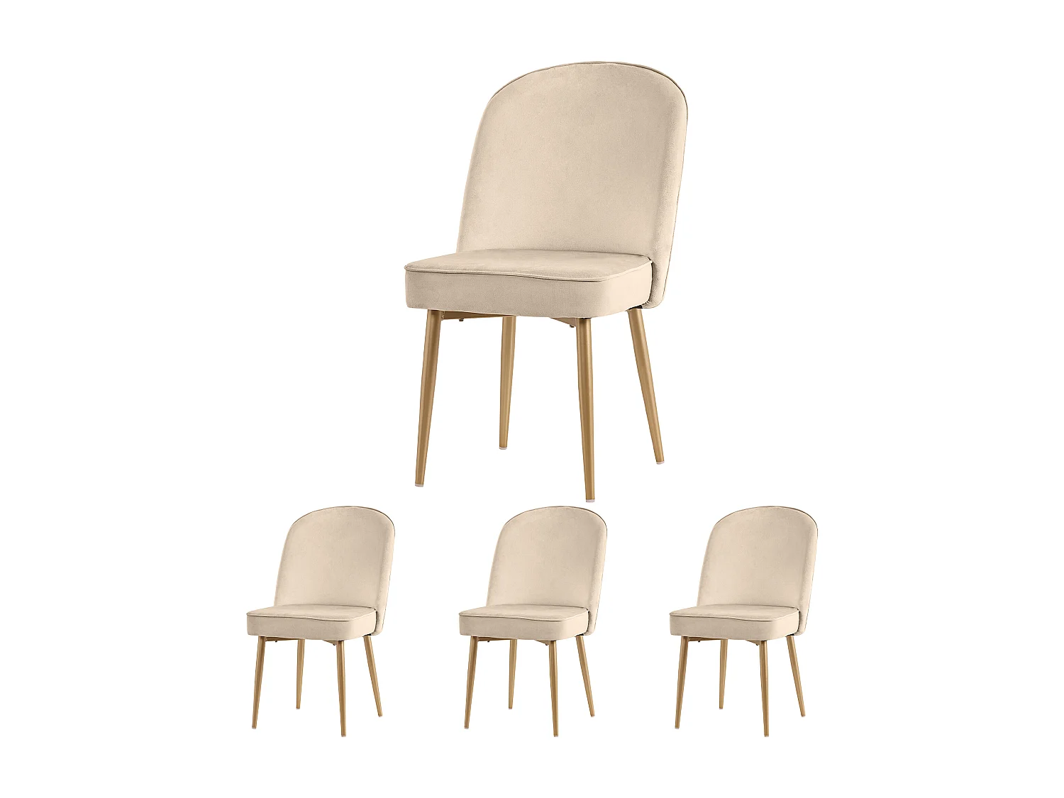 Lot de 4 chaises de salle à manger - Chaises de salle à manger avec dossier et pieds en métal doré - pieds antidérapants - velours beige