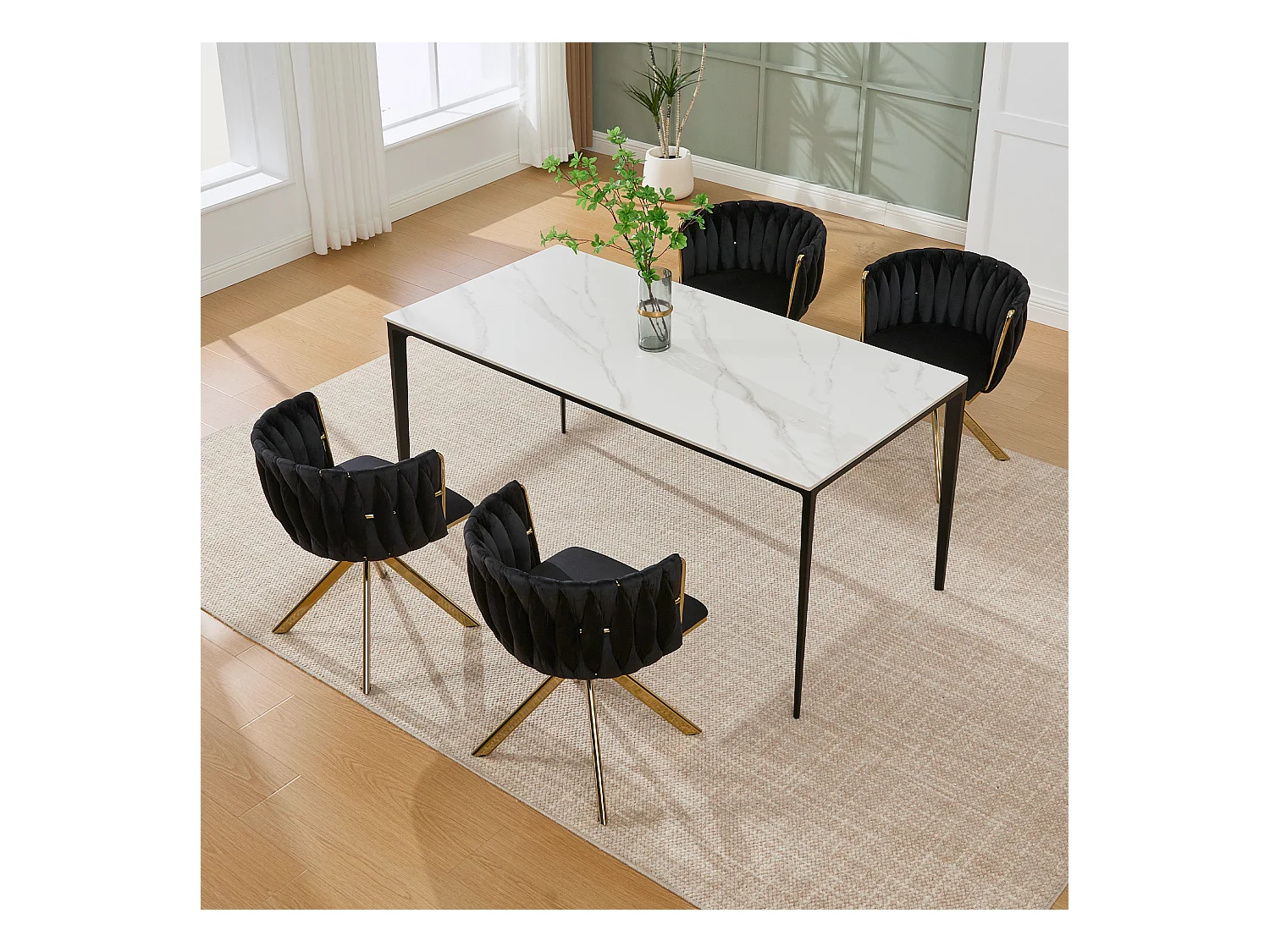 Lot de 2 chaises de salle à manger à hauteur réglable - Fauteuil pivotant et pieds réglables dorés - velours noir