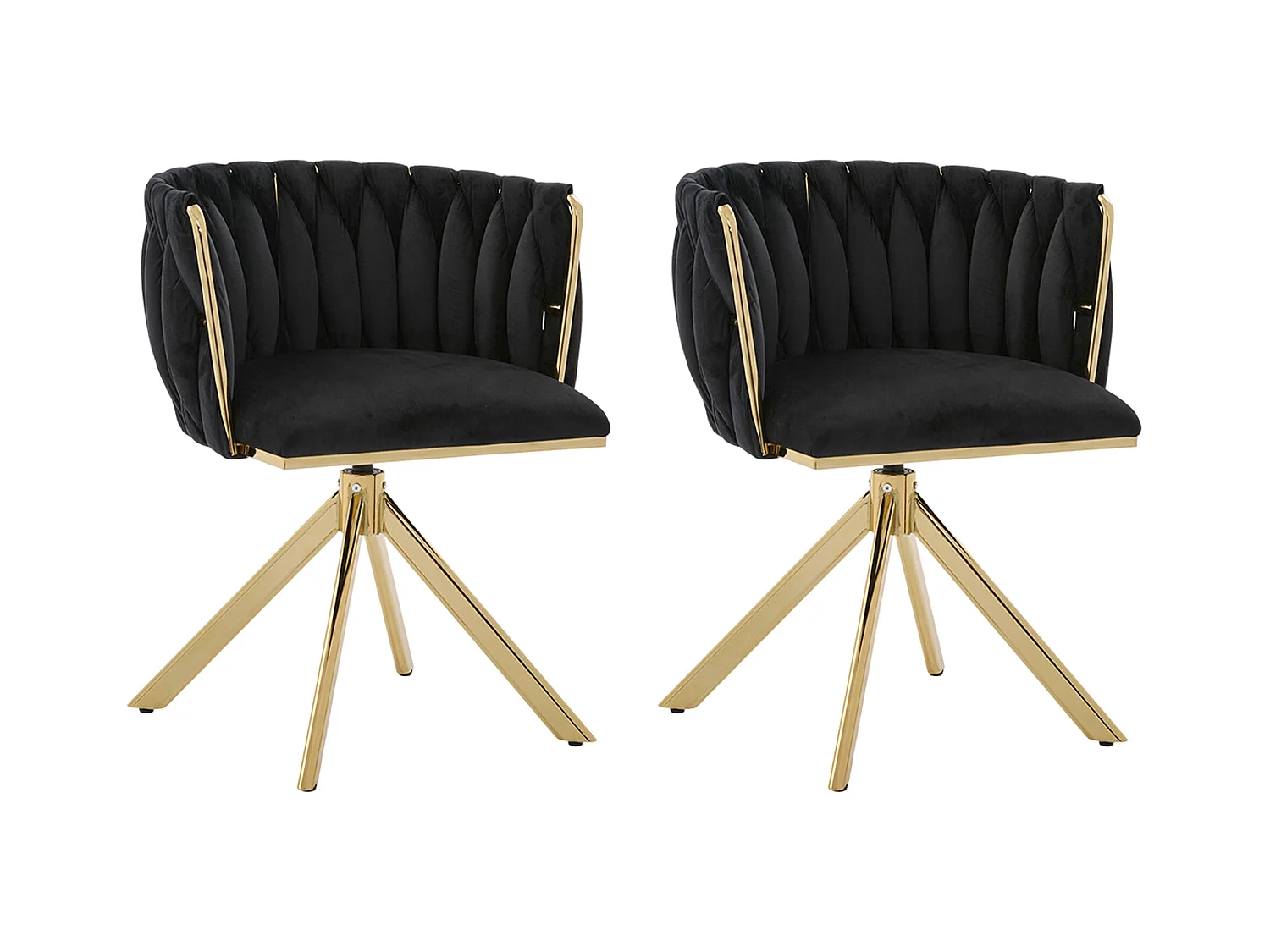 Lot de 2 chaises de salle à manger à hauteur réglable - Fauteuil pivotant et pieds réglables dorés - velours noir