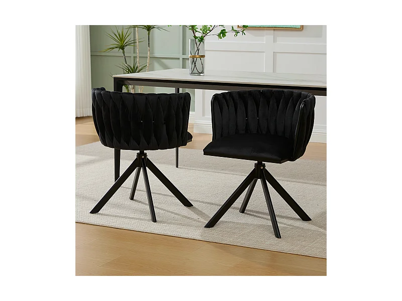 Set di 2 sedie da pranzo regolabili in altezza - Poltrona girevole con gambe regolabili nere - Velluto nero