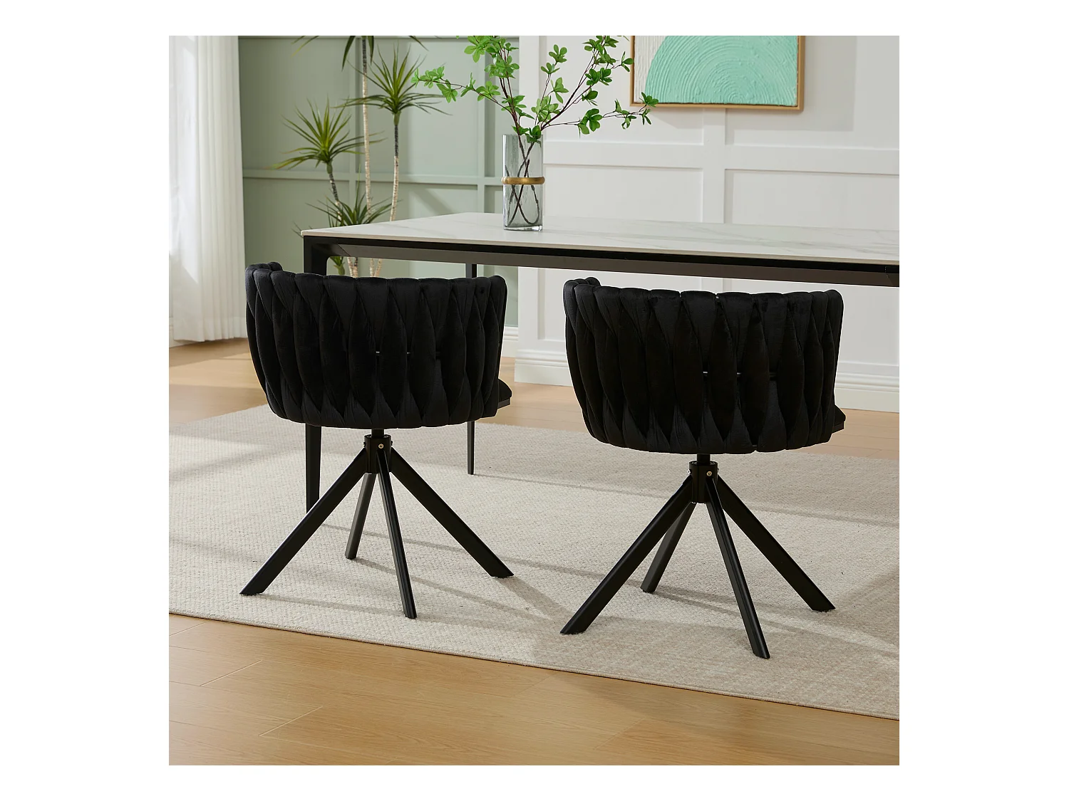 Lot de 2 chaises de salle à manger à hauteur réglable - Fauteuil pivotant avec pieds réglables noirs - velours noir