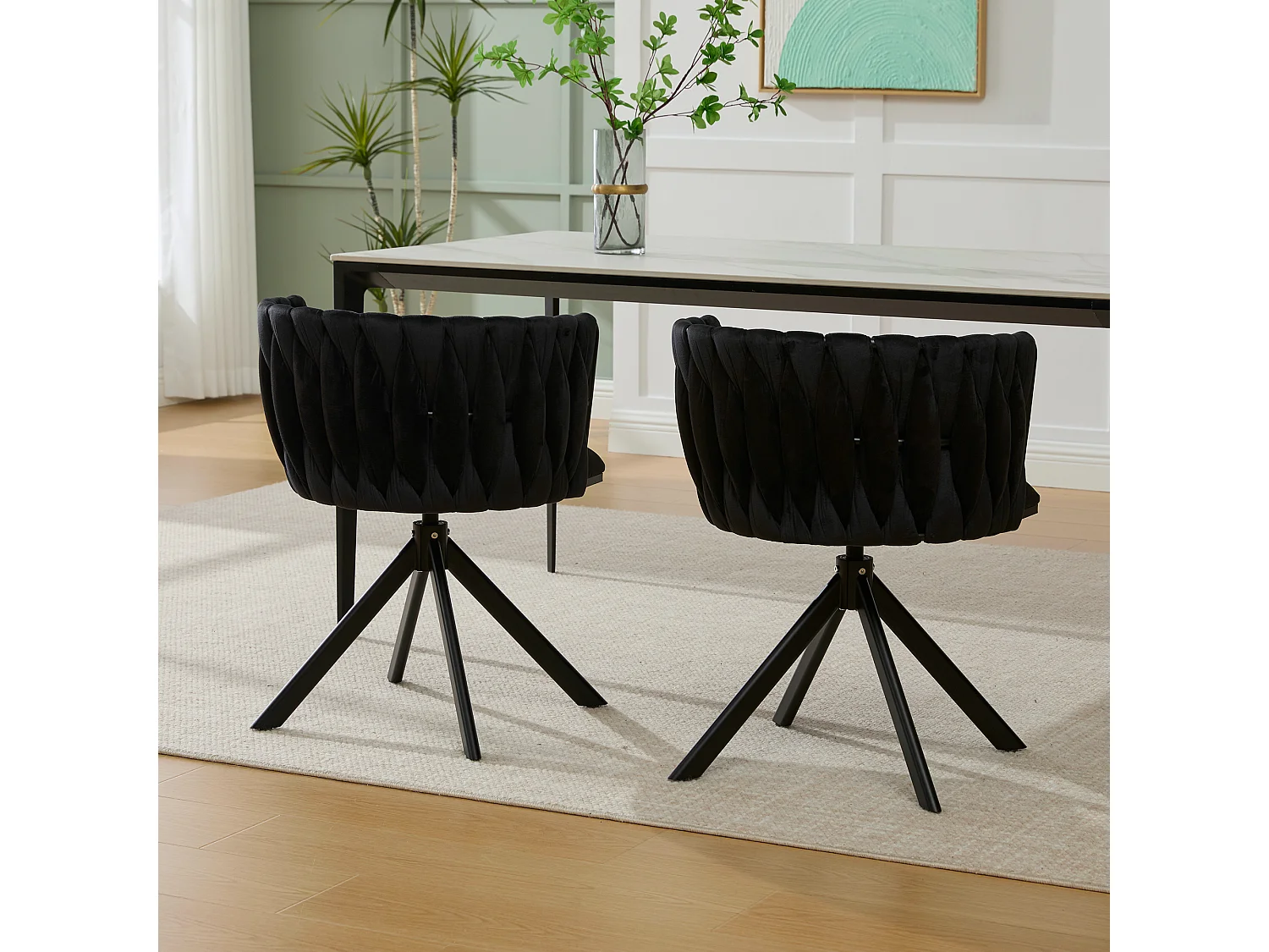 Lot de 2 chaises de salle à manger à hauteur réglable - Fauteuil pivotant avec pieds réglables noirs - velours noir