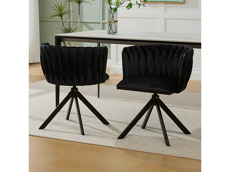 Lot de 2 chaises de salle à manger à hauteur réglable - Fauteuil pivotant avec pieds réglables noirs - velours noir