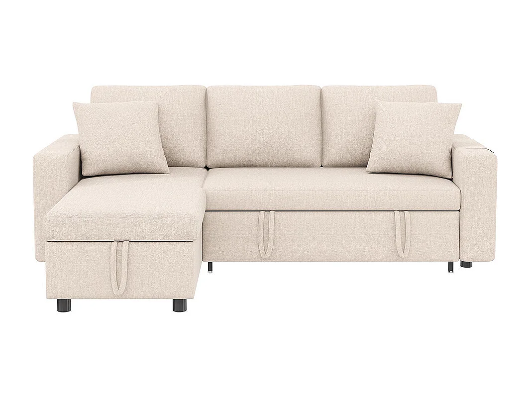 Canapé convertible en L avec couchage chaise longue rangement sacs salon interchangeable beige