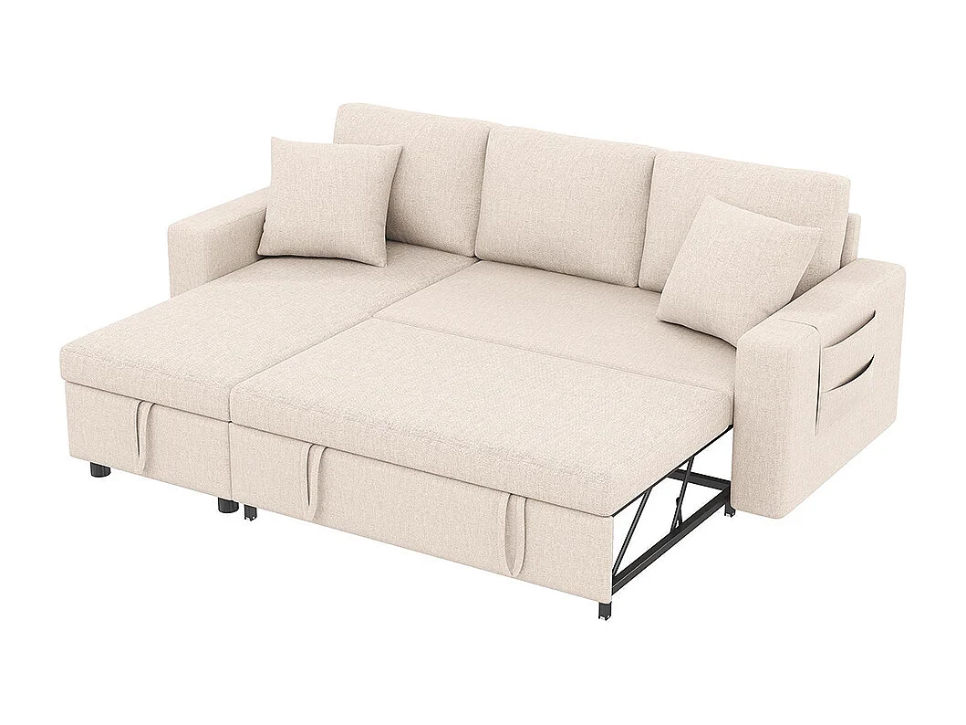 Canapé convertible en L avec couchage chaise longue rangement sacs salon interchangeable beige