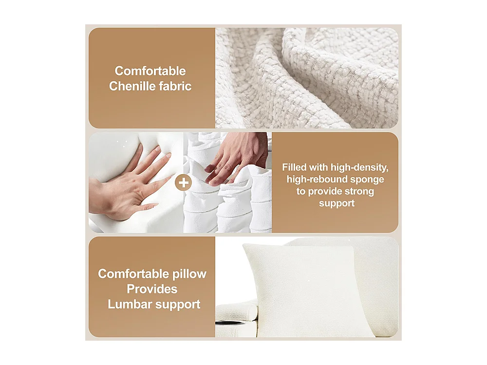 Canapé d'angle convertible L rangement porte-gobelets USB tablette accoudoir 4 coussins salon home cinéma beige