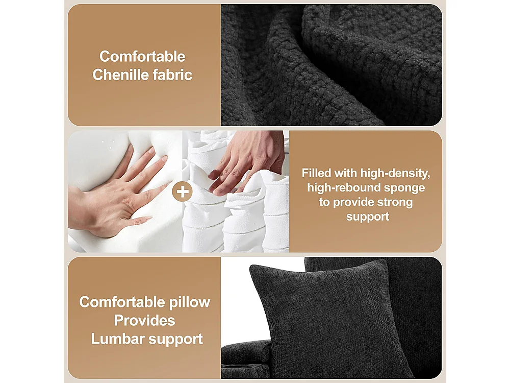 Canapé d'angle convertible L rangement porte-gobelets USB tablette accoudoir 4 coussins salon home cinéma gris foncé