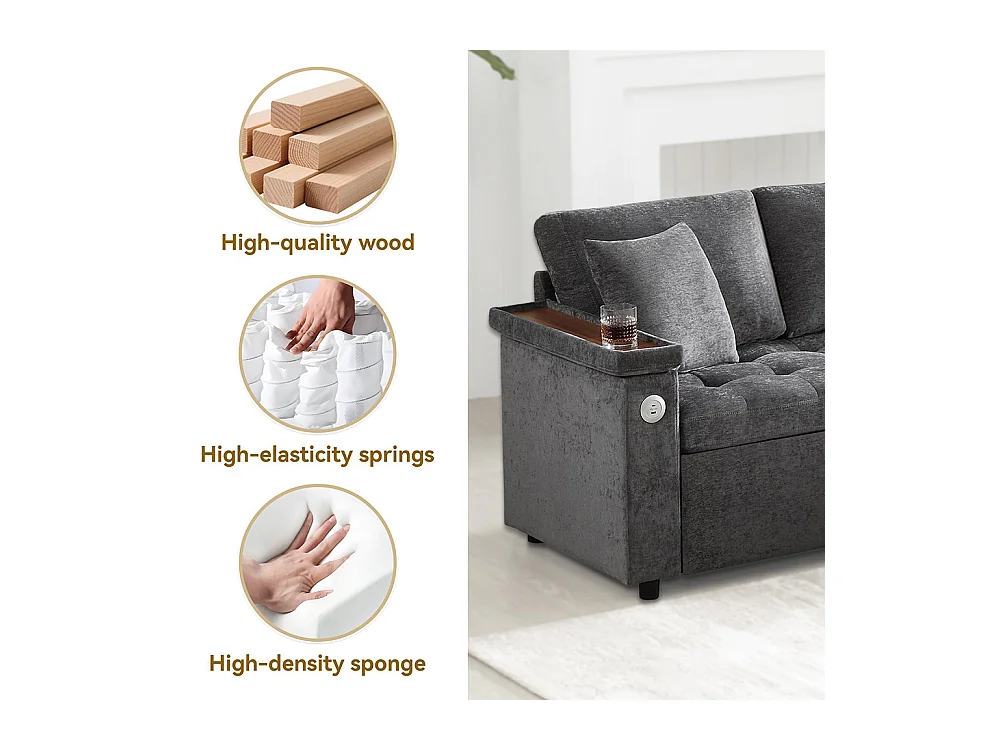 Canapé d'angle moderne convertible canapé-lit rangement chargeur USB accoudoir 2 coussins salon gris foncé