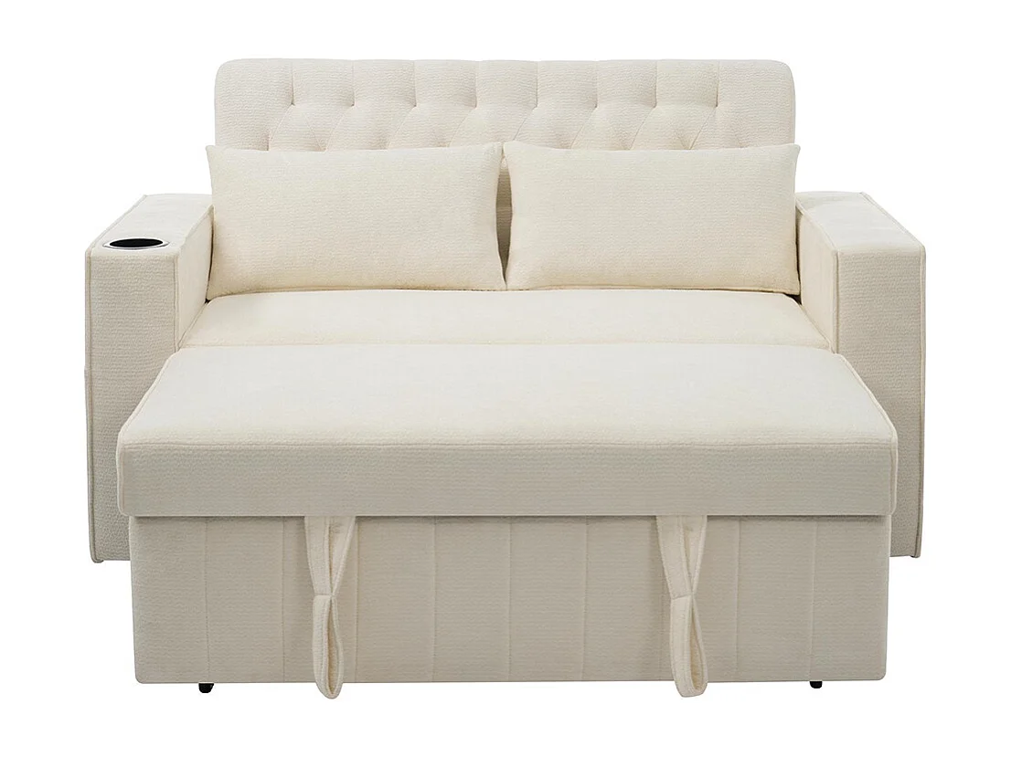 Canapé convertible beige multifonctionnel rangement couchage porte-gobelets USB coussins peu encombrant salon chambre