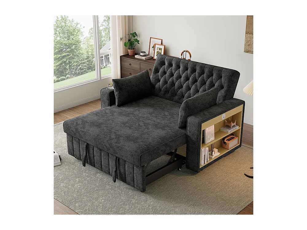 Canapé convertible gris multifonctionnel rangement couchage porte-gobelets USB coussins peu encombrant salon chambre