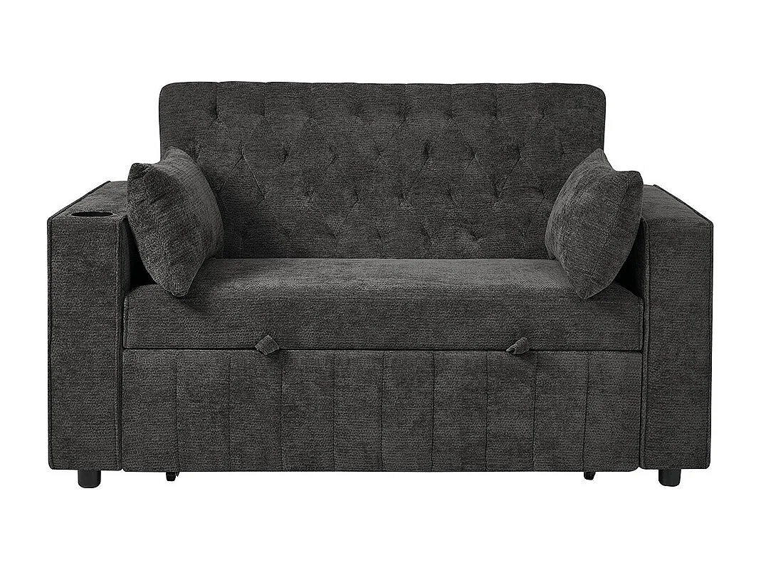 Canapé convertible gris multifonctionnel rangement couchage porte-gobelets USB coussins peu encombrant salon chambre