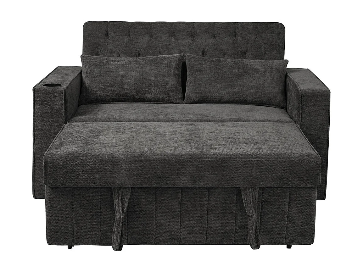 Canapé convertible gris multifonctionnel rangement couchage porte-gobelets USB coussins peu encombrant salon chambre