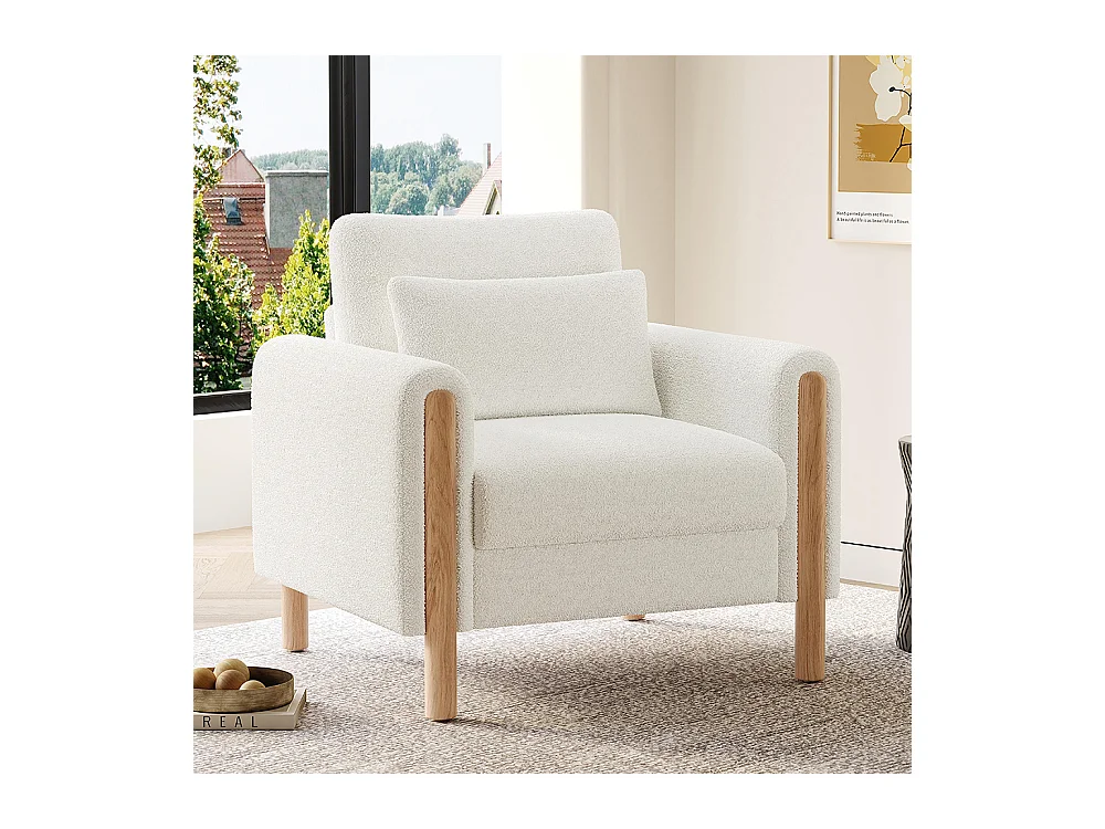 Fauteuil blanc moderne accoudoirs coussin épais rembourrage moelleux confortable salon bureau chambre