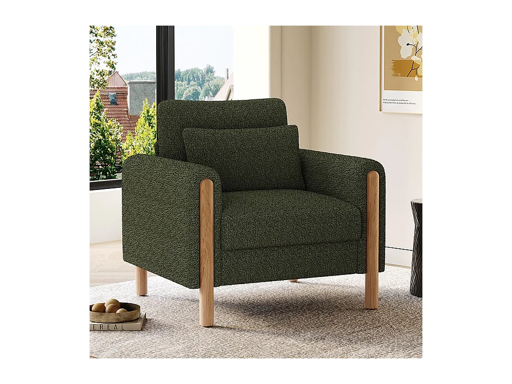 Fauteuil vert moderne accoudoirs coussin épais rembourrage moelleux confortable salon bureau chambre