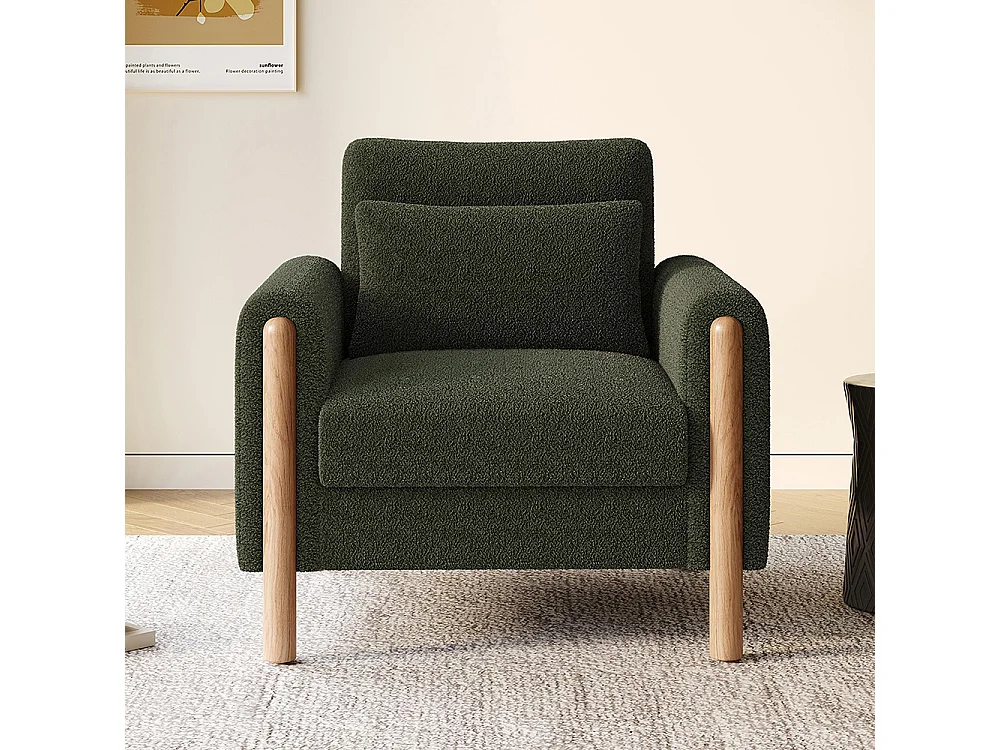 Fauteuil vert moderne accoudoirs coussin épais rembourrage moelleux confortable salon bureau chambre