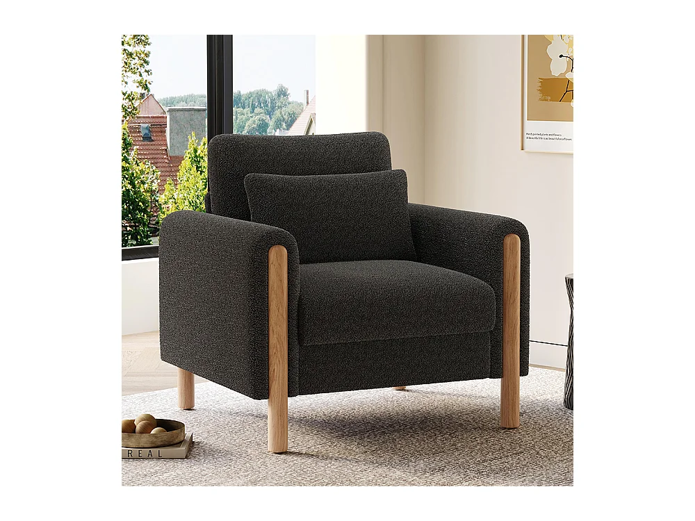 Fauteuil gris moderne accoudoirs coussin épais rembourrage moelleux confortable salon bureau chambre