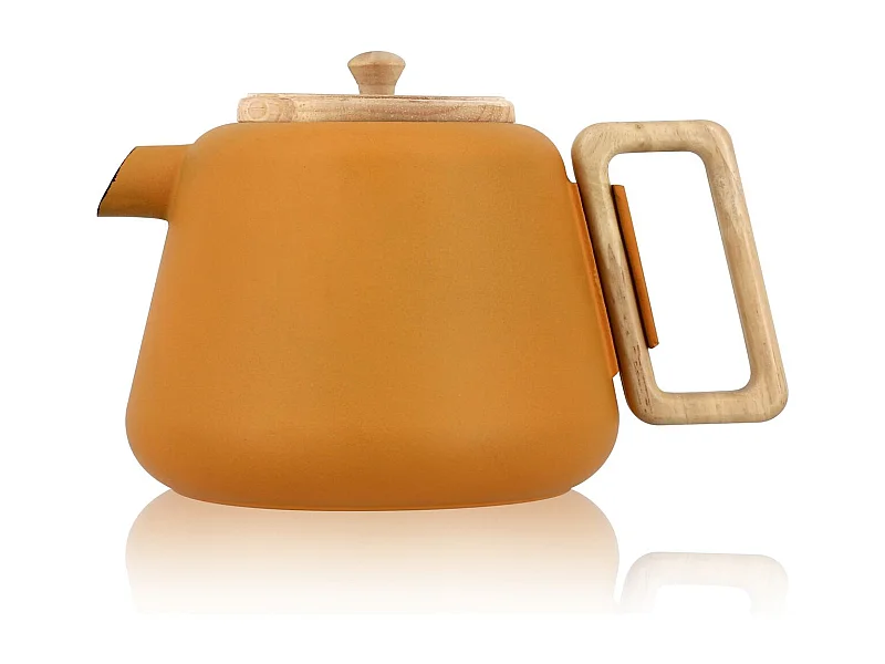 Ogo Living - Theiere Viggo 500ml En Fonte Jaune Avec Poignee Couvercle Bois