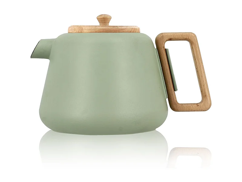 Ogo Living - Theiere Viggo 500ml En Fonte Vert Amande Avec Poignee Couvercle Bois