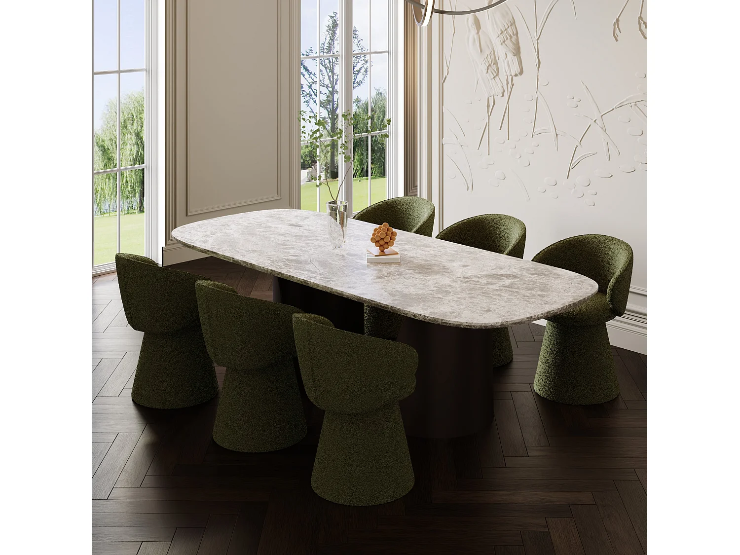 Fauteuil de salon rotatif 180° bouclette kaki FLARE