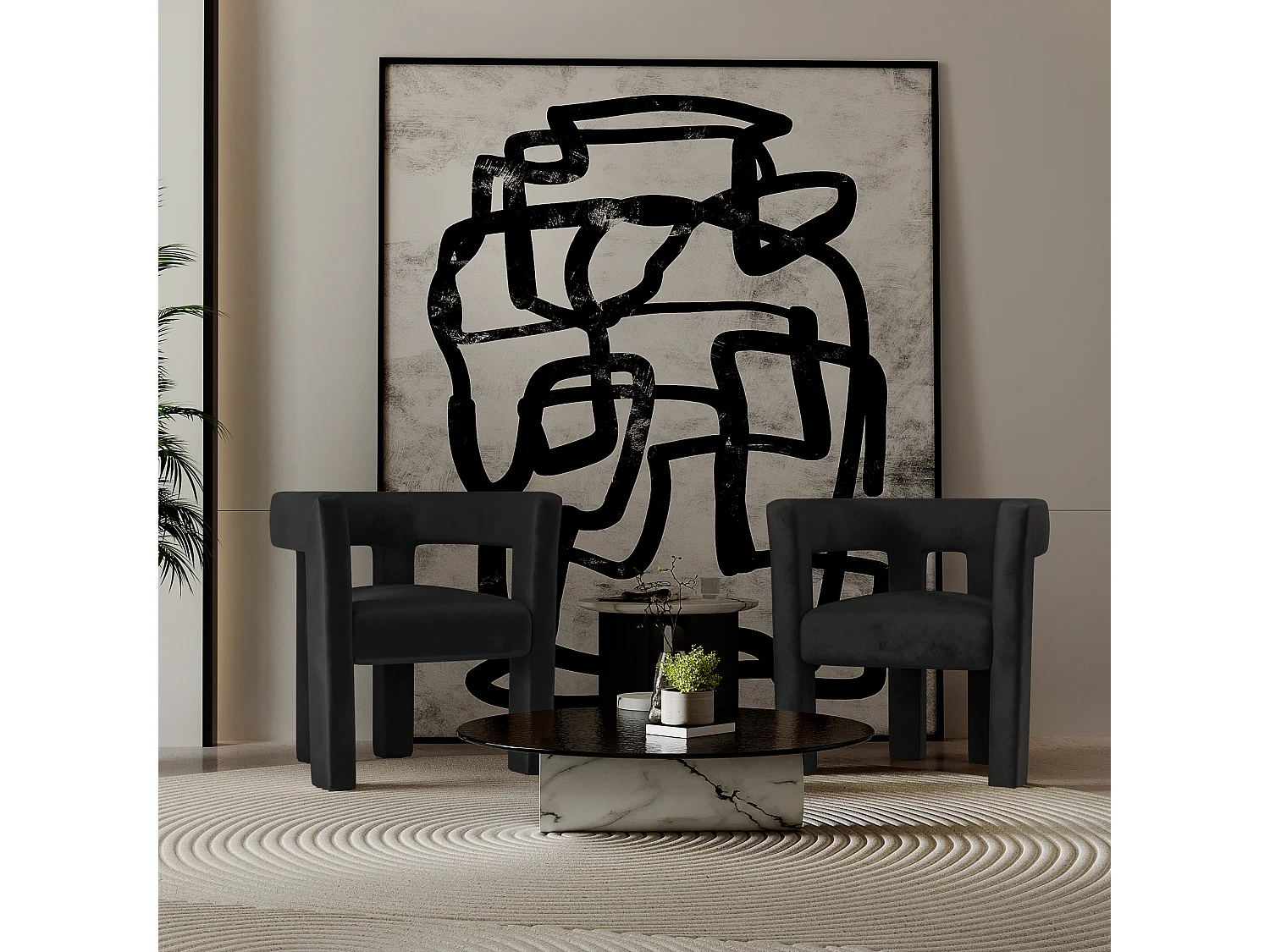 Fauteuil de salle à manger velours lisse noir ALYA