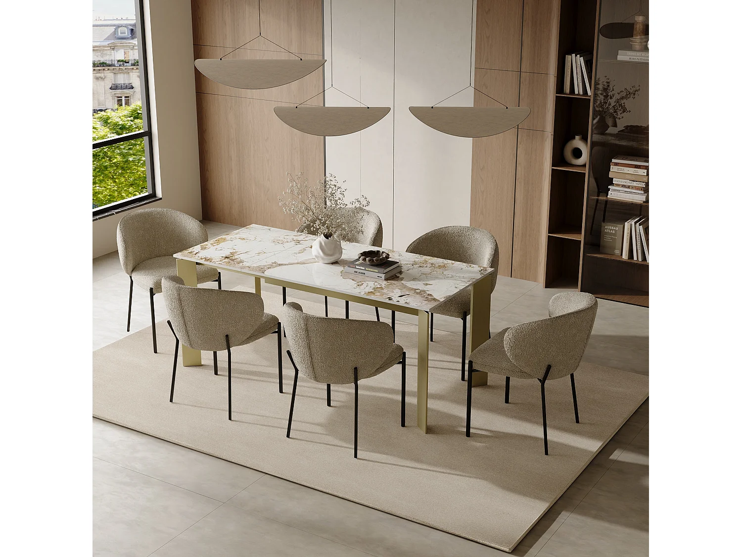 Table à manger extensible 6-8 personnes pandora et pieds dorés 140cm LINEA