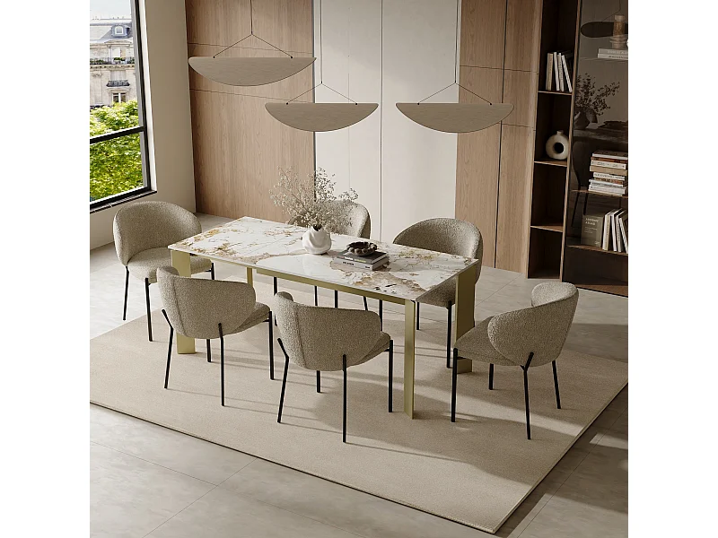 Table à manger extensible 6-8 personnes pandora et pieds dorés 140cm LINEA