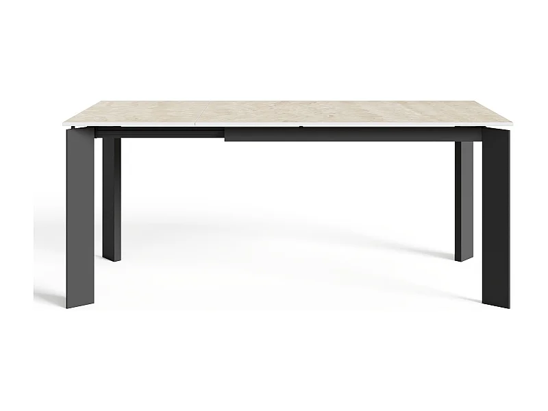 Table extensible 6-8 personnes aspect travertin et pieds noirs 140cm LINEA