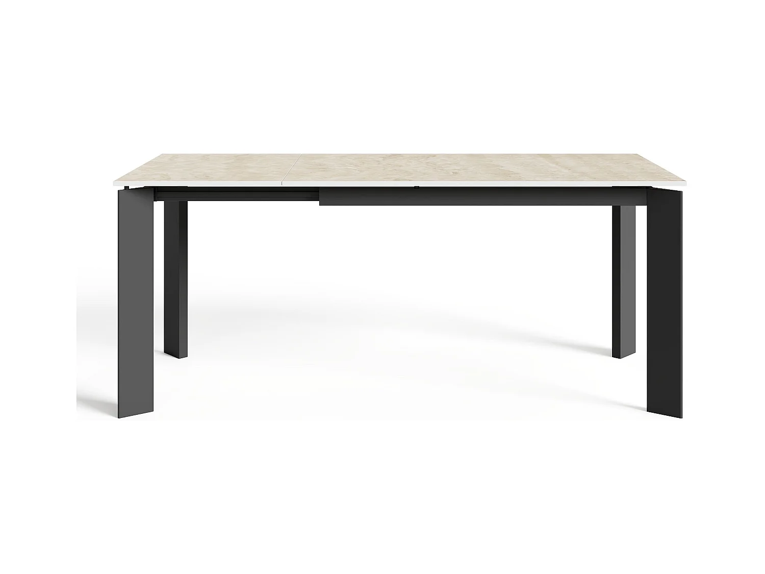 Table extensible 6-8 personnes aspect travertin et pieds noirs 140cm LINEA