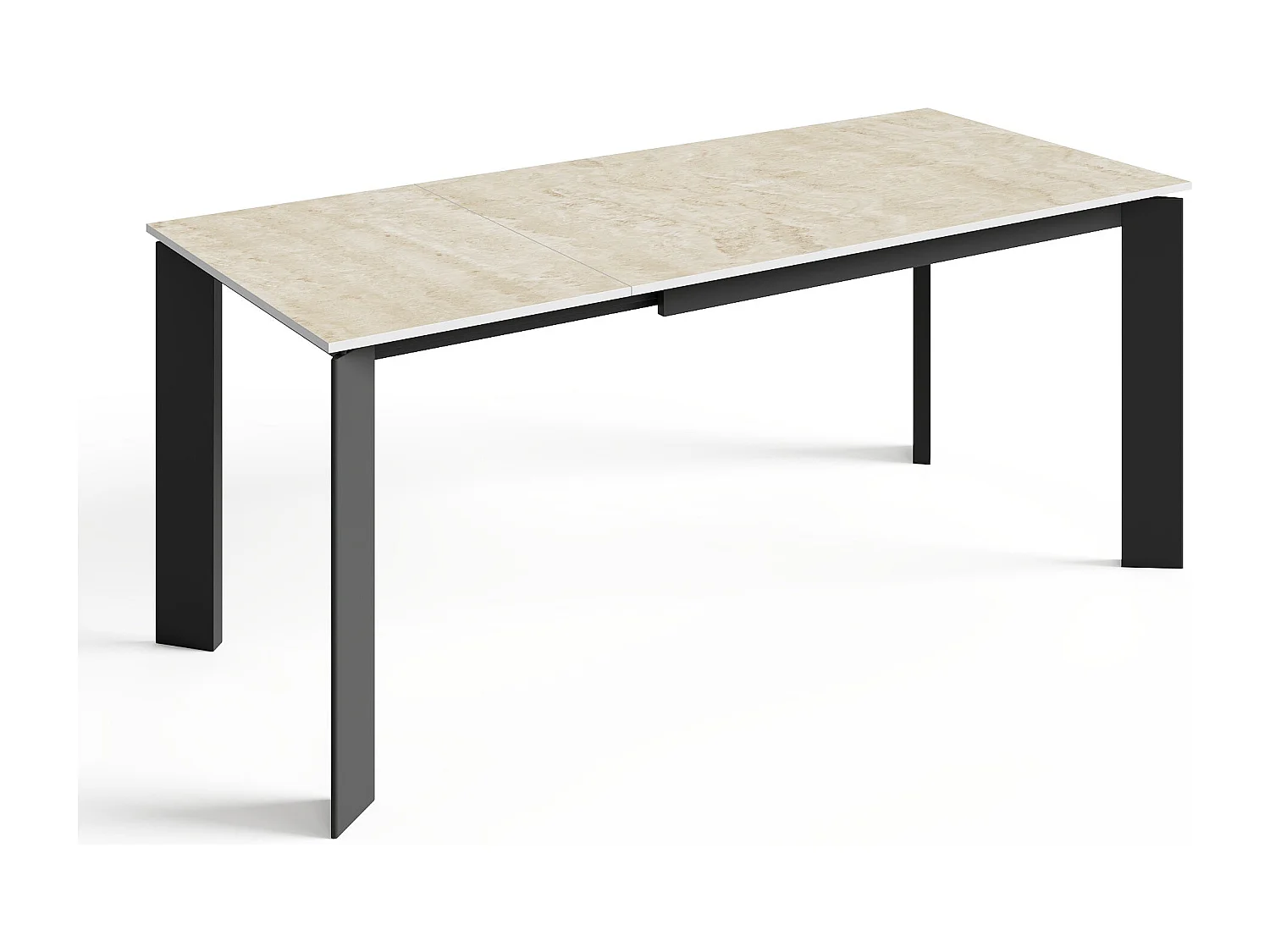 Table extensible 6-8 personnes aspect travertin et pieds noirs 140cm LINEA