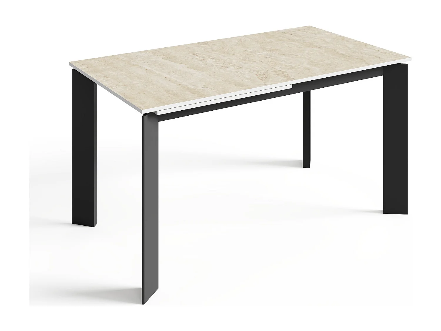Table extensible 6-8 personnes aspect travertin et pieds noirs 140cm LINEA