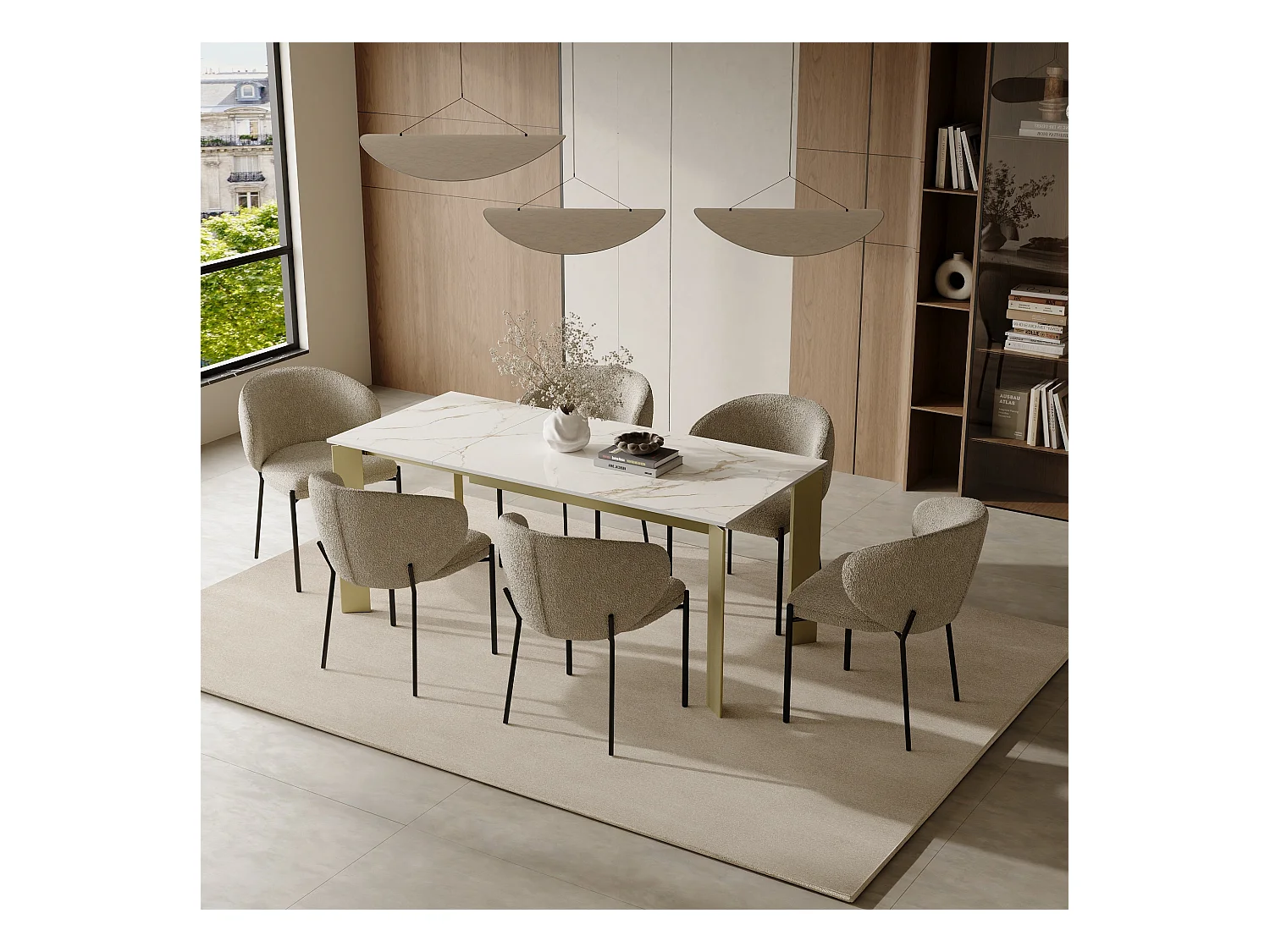 Table extensible 6-8 personnes céramique effet marbre blanc 140cm LINEA