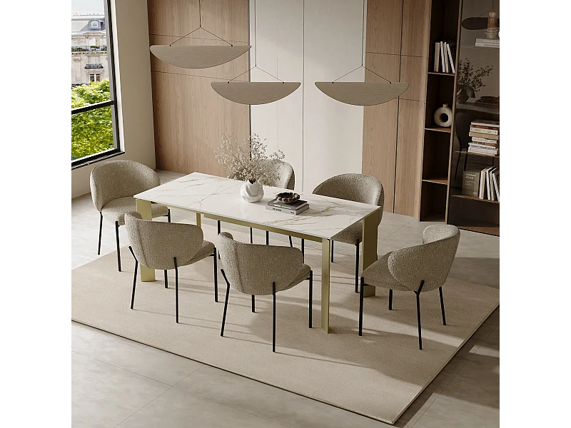 Table extensible 6-8 personnes céramique effet marbre blanc 140cm LINEA