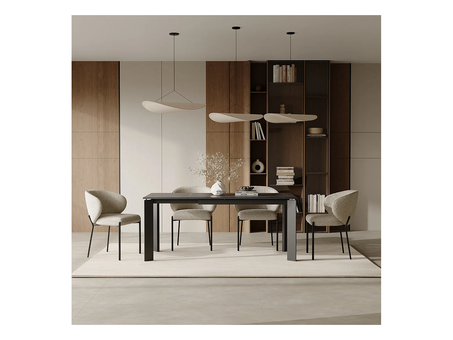 Table extensible 6-8 personnes céramique effet marbre noir 140cm LINEA