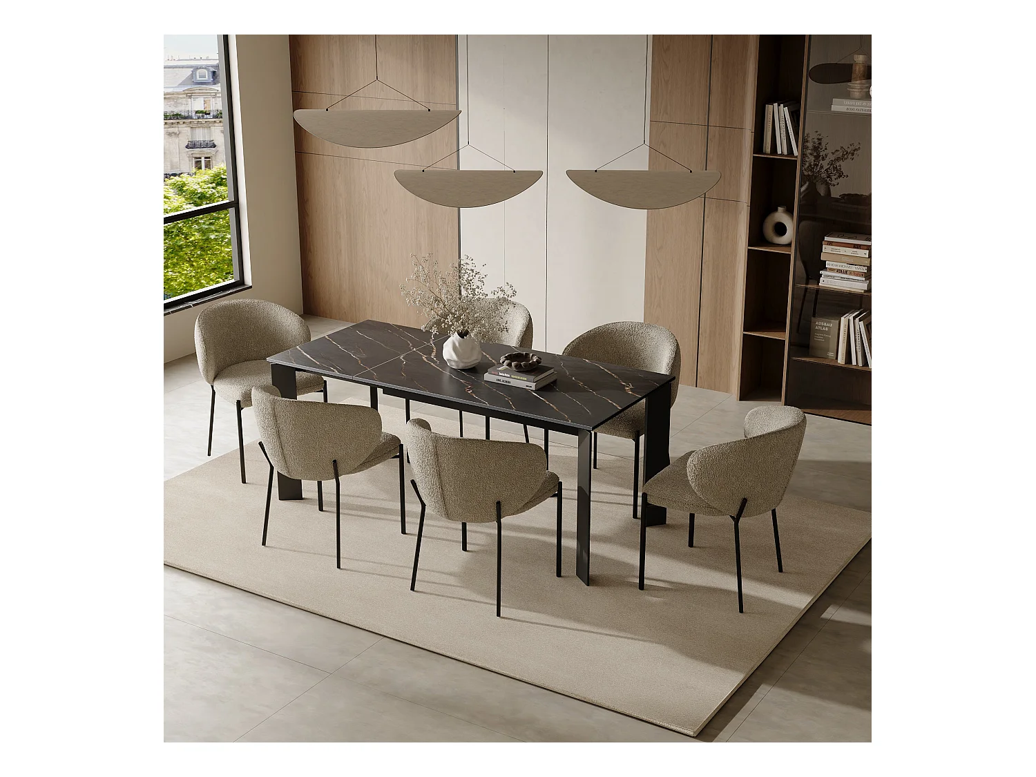 Table extensible 6-8 personnes céramique effet marbre noir 140cm LINEA