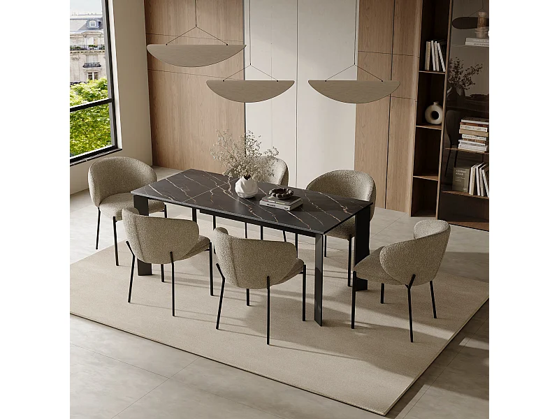 Table extensible 6-8 personnes céramique effet marbre noir 140cm LINEA