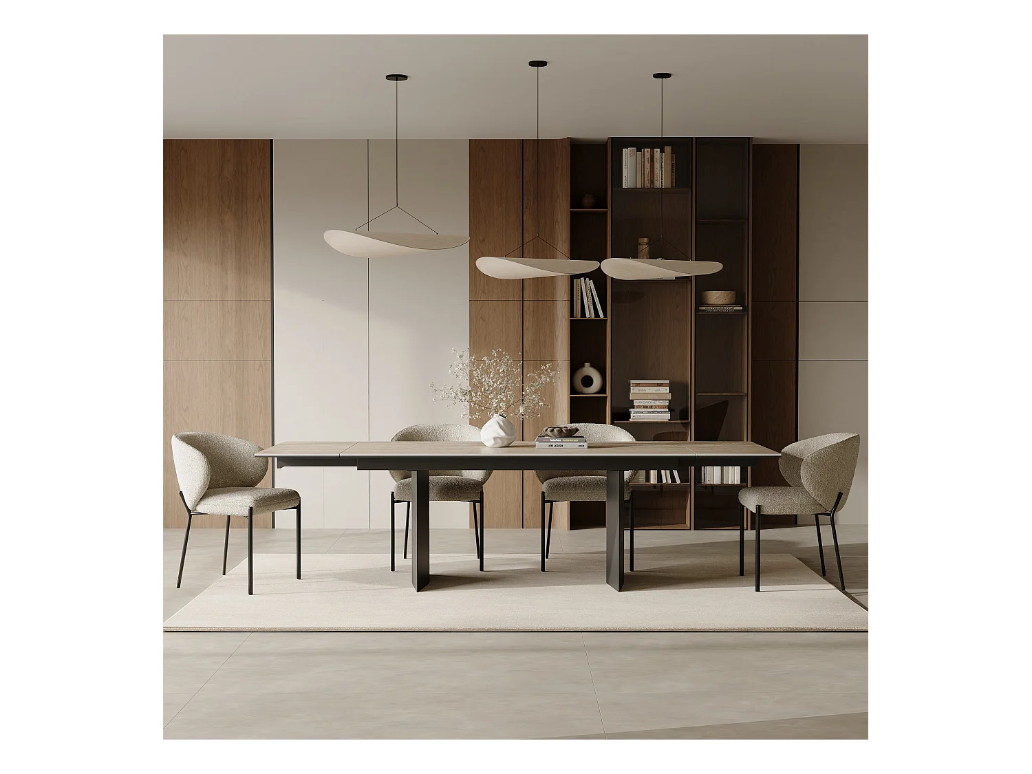 Table extensible 8-10 personnes aspect travertin et pieds noirs 180cm ROSE