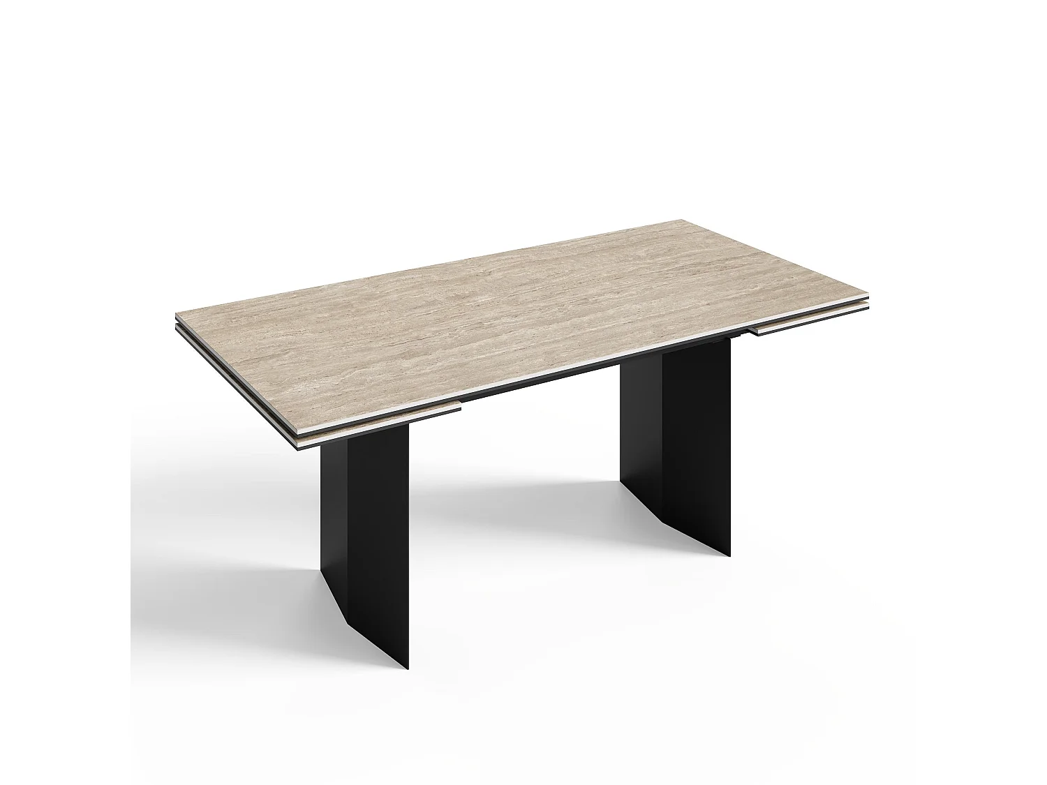 Table extensible 8-10 personnes aspect travertin et pieds noirs 180cm ROSE