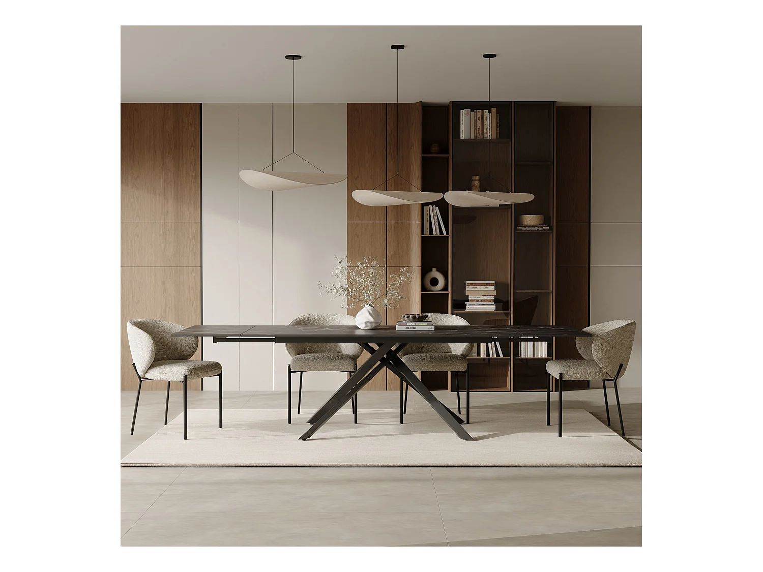 Table extensible 8-10 personnes céramique effet marbre noir 180cm GINKO