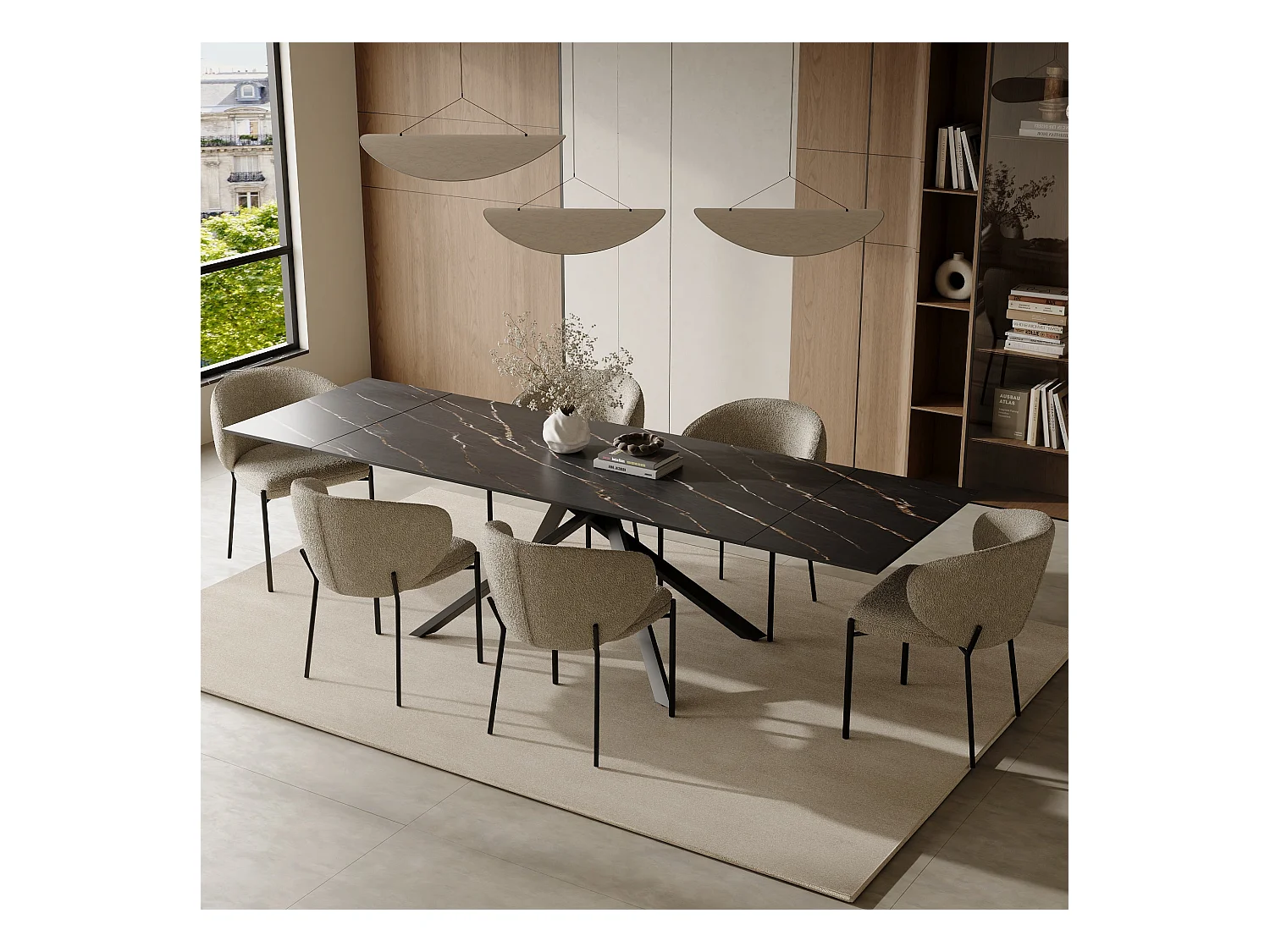 Table extensible 8-10 personnes céramique effet marbre noir 180cm GINKO
