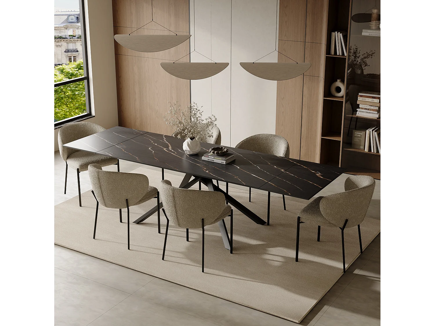 Table extensible 8-10 personnes céramique effet marbre noir 180cm GINKO