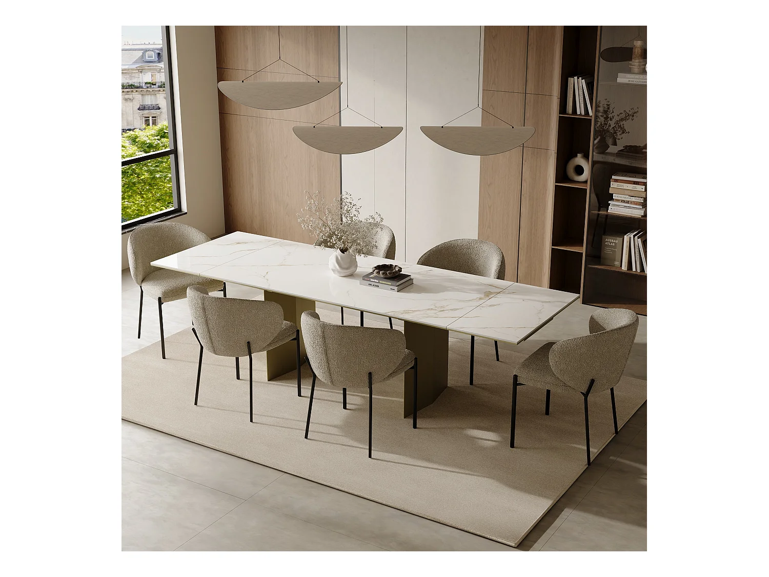 Table extensible 8-10 personnes céramique effet marbre blanc180cm ROSE