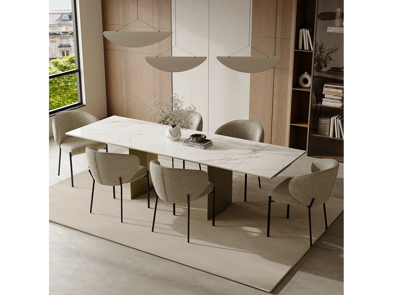 Table extensible 8-10 personnes céramique effet marbre blanc180cm ROSE