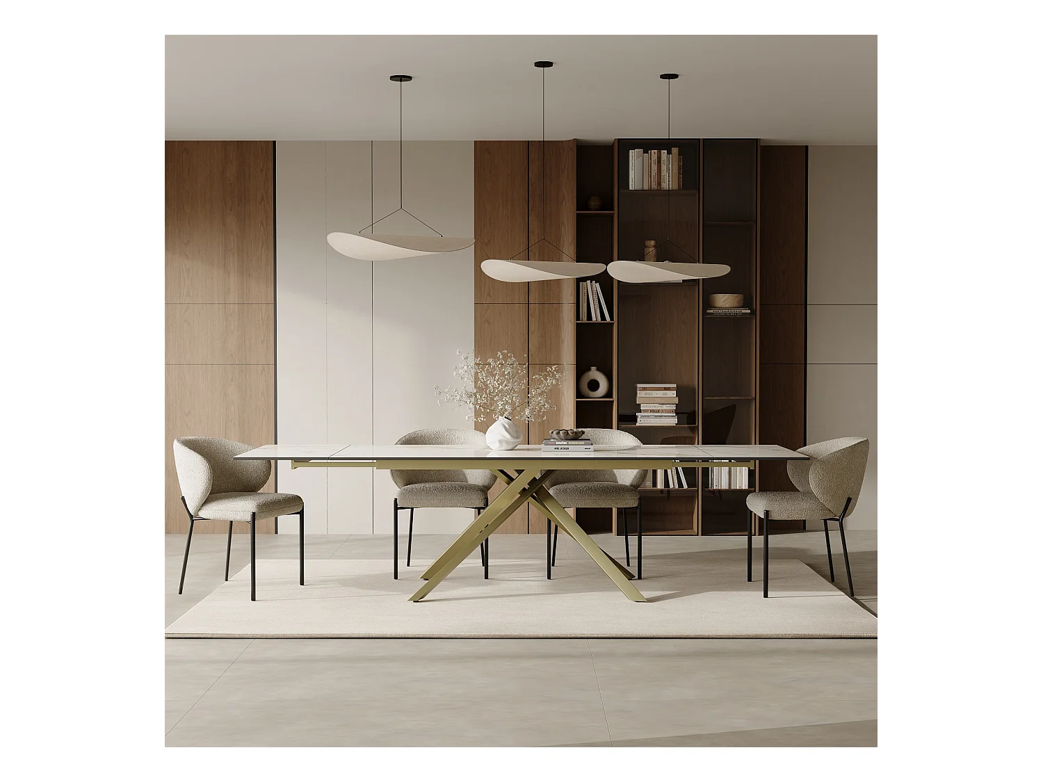 Table extensible 8-10 personnes céramique effet marbre blanc 180cm GINKO