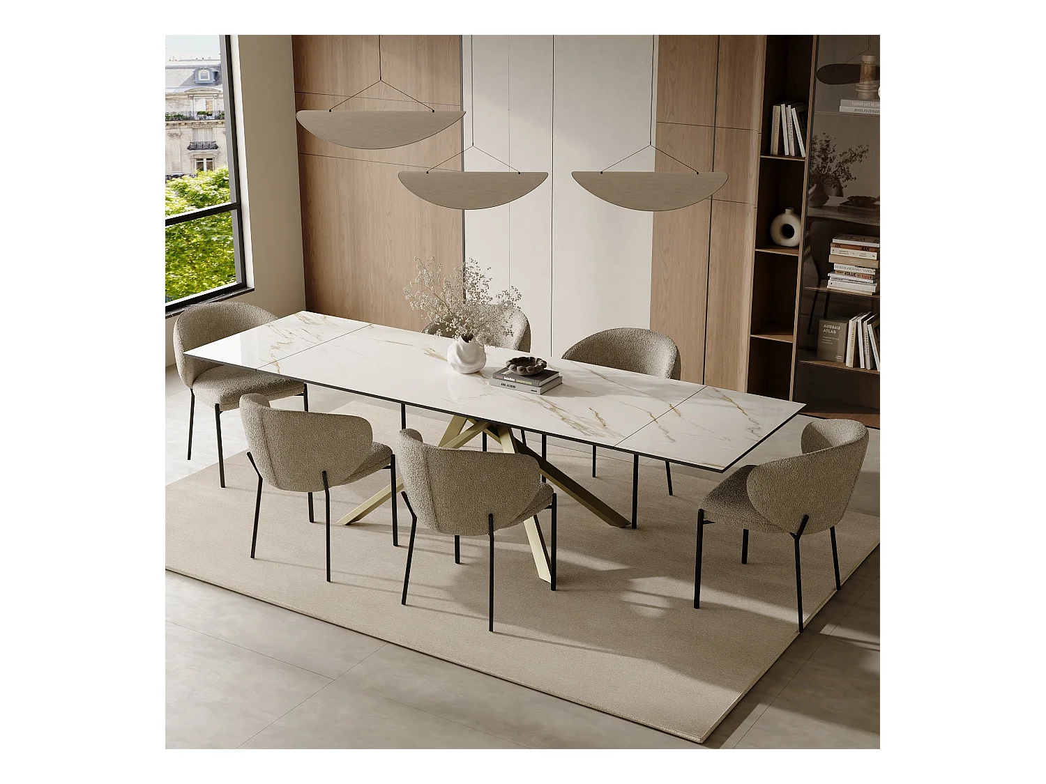 Table extensible 8-10 personnes céramique effet marbre blanc 180cm GINKO