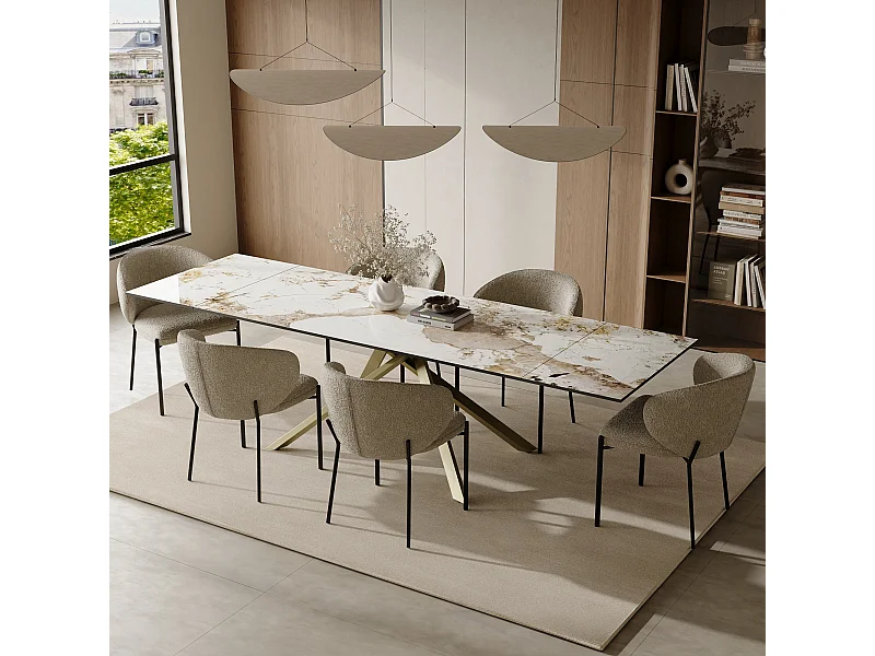 Table à manger extensible 8-10 personnes pandora et pieds dorés 180cm GINKO