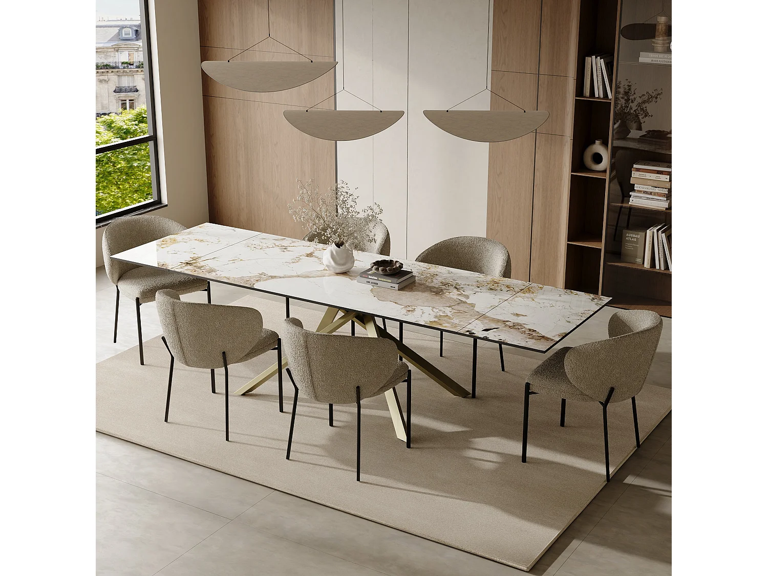 Table à manger extensible 8-10 personnes pandora et pieds dorés 180cm GINKO