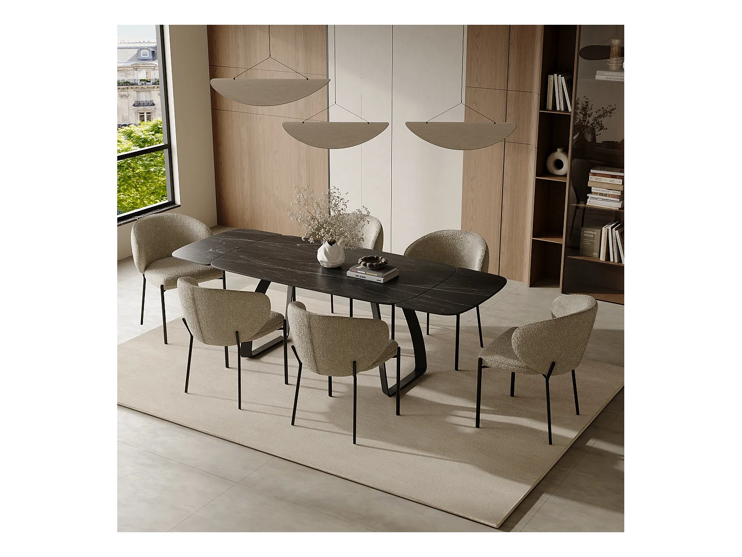 Table extensible 8-10 personnes céramique effet marbre noir 180cm DAHLIA