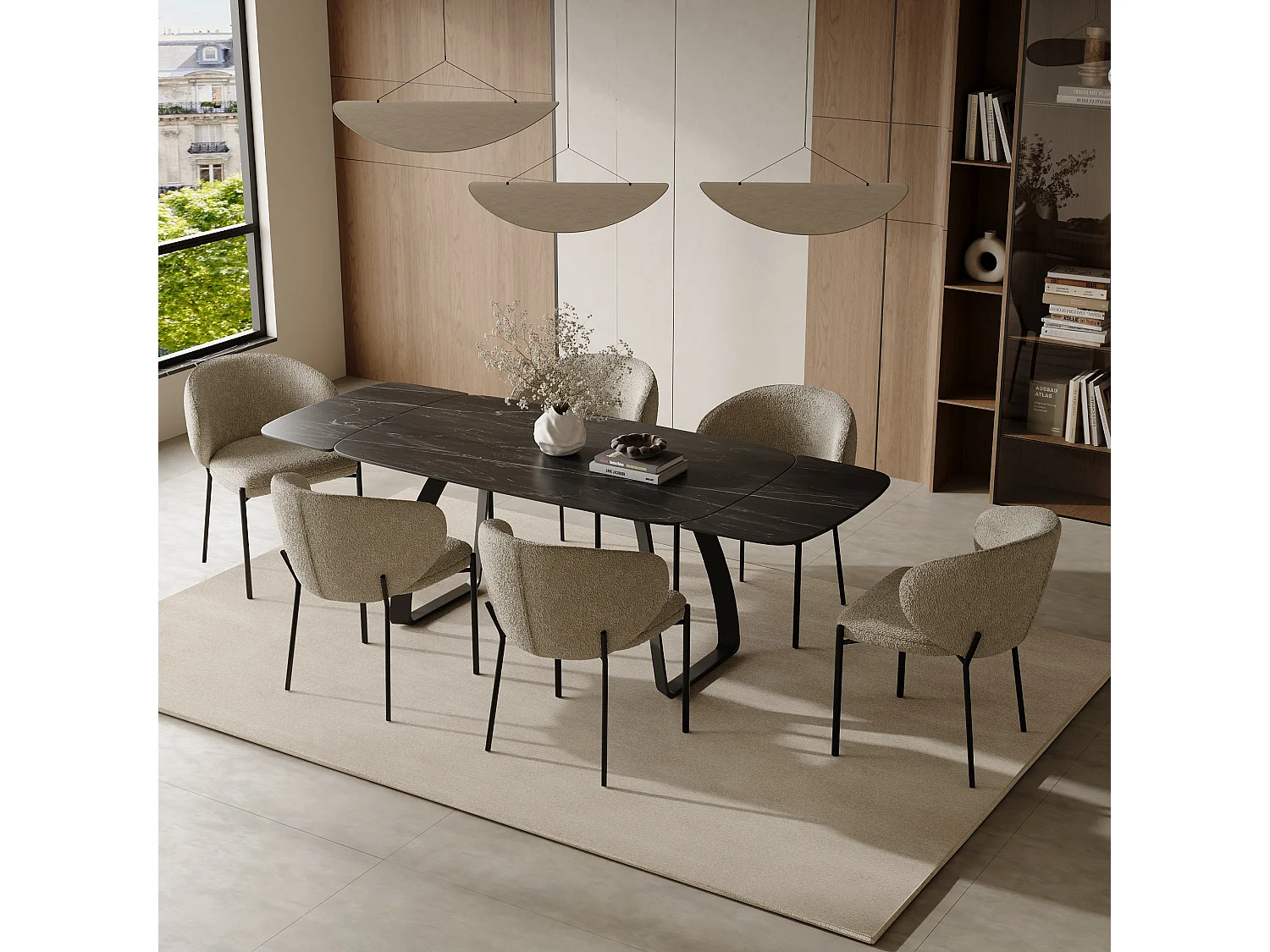 Table extensible 8-10 personnes céramique effet marbre noir 180cm DAHLIA